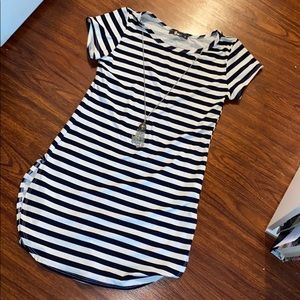 Striped dress w necklace sewn on